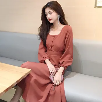 2019 naujas mados moteriški drabužiai Rudens ilgomis rankovėmis suknelė moterims Žibintų Rankovės Derliaus moterų suknelė