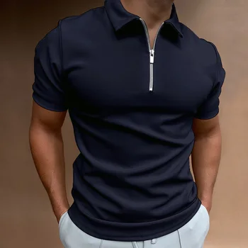 2022 m. Vasaros Vyrų Polo Marškinėliai Atsitiktinis Slim Mens Viršūnes Turn-žemyn Apykaklės užtrauktukas T-marškiniai, trumparankoviai vientisos Spalvos Polo Vyriška