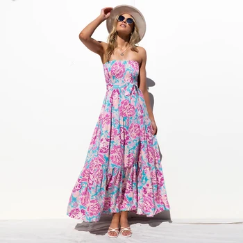 2022 Naujas Moterys Vasarą Ilgai Gėlių Suknelė Be Rankovių Atsitiktinis Stebėjimo Kulkšnies Ilgis Dėvėti Streetwear Suknelė Drabužius