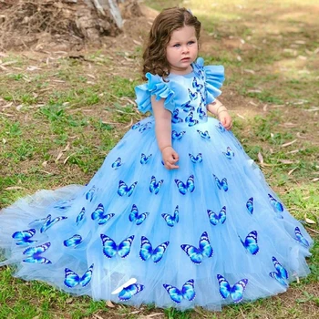 2022 Naują Atvykimo Sviestas Skristi Raukiniai Princesė Gėlių Mergaičių Suknelės Nėriniai Gimtadienio Konkurso Bendrystės Chalatas De Demoiselle Kūdikių Šalis