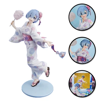 23CM Nulio-Pradedant Gyvenimas Kitoje Pasaulio Rem Kimono Yukata Pakuotėje Anime Pav Modelį PVC Medžiaga, Lėlės Žaislas Statinio Dovana Rinkti