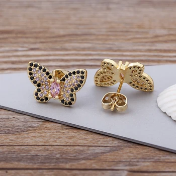 AIBEF Naujas Mados Crystal Butterfly Stud Auskarai Moterims Aukštos Kokybės AAA Kubinis Cirkonis Spalvos Auskarai Papuošalai, Dovanos, Didmeninė