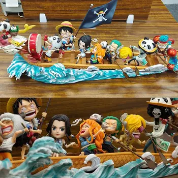 Anime One Piece Pav Karalius Šiaudų Skrybėlę Grupės Devynių Žmonių Irklavimo Dragon Boat Luffy Nami Zoro Modelis Veiksmų Figūrėlės Kolekcijos Žaislas