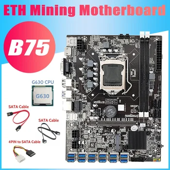 B75 12USB BTC Kasybos Plokštė+CPU G630+2XSATA Kabelis+4PIN IDE Į SATA Kabelis 12 USB3.0 B75 ETH Miner Plokštė