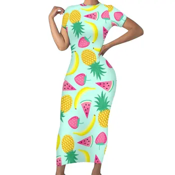 Bananų, Ananasų Suknelė Moteris Funky Vaisių Spausdinti Korėjos Mados Bodycon Suknelė Vasarą Gana Maxi Suknelės Dizainas Didelis Dydis Drabužiai