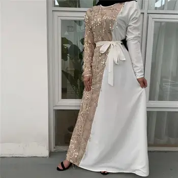 Blizgučiais duobute musulmonų Suknelė Sklandžiai, Šilkiniai Elegantiškas Ilgas Sukneles Musulmonų abayas moterų kutas stiting Drabužių Islamo rūbeliai F1982