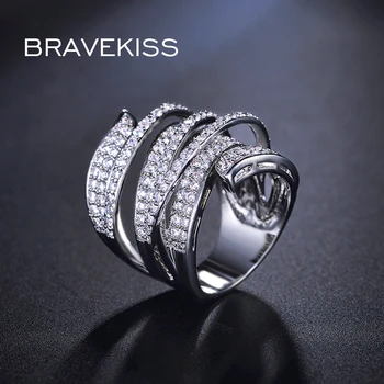 BRAVEKISS didelė šalis visiškai piršto žiedai kristalų brincos moterų cz kelių sluoksnis kryžiaus mazgas pločio žiedai juosta bijoux anillos BUR0205
