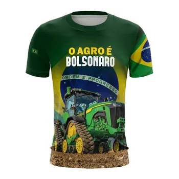 Brazilija vyriški T-Shirt Vasara O-Kaklo trumpomis Rankovėmis Brazilijos Vėliava 3D žemės Ūkio Mašinų Spausdinti Negabaritinių Drabužiai, vyriški Viršūnes Tee