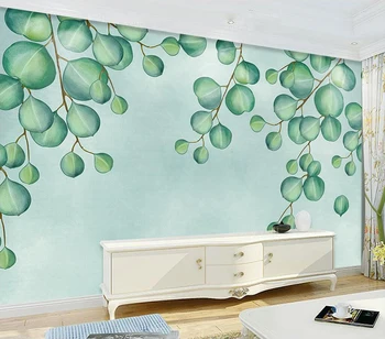 Dekoratyvinės tapetų Šiuolaikinės mados žalia mažų šviežių lapų fone sienų tapyba