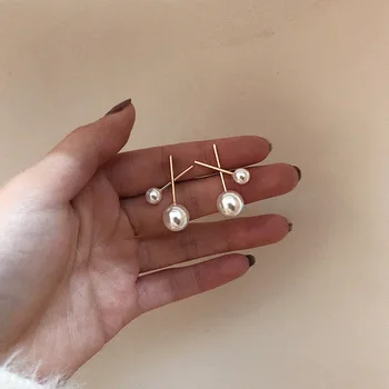 diseño coreano de oro Cruz de metalo pendientes grandes y pequeños de la flor de la perla para las mujeres de la muchacha de