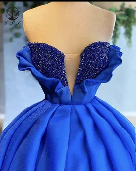 Dizaineris Prom Dresses Royal Blue Brangioji Zawalcowany Kristalai Rankovių Kamuolys Suknelė Vestidos De Formature