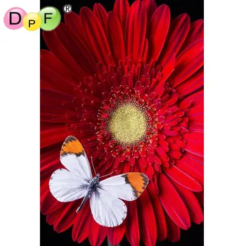 DPF Raudonos Gėlės ir drugelis Diamond Tapybos Kryželiu Rinkinys 