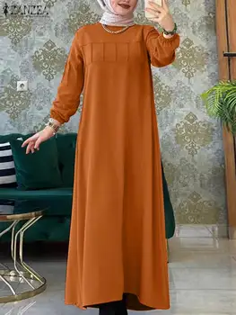 Eid Abaja Musulmonų Mados Moterų Suknelės Pavasario Elegantiškas Sundress Visą Rankovėmis Ilgai Vestidos ZANZEA turkijos Skraiste Isamic Drabužiai