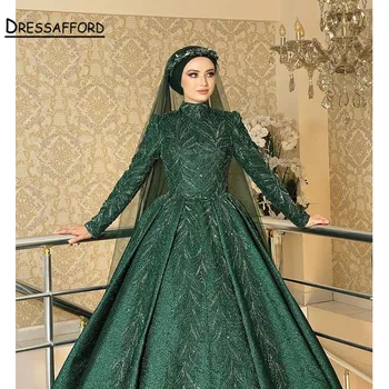 Elegantiškas Smaragdas Žalia Musulmonų Vakaro Suknelės Ilgomis Rankovėmis 2022 Prabanga Dubajus Zawalcowany Arabų Oficialų Suknelė Moterims Vestuves