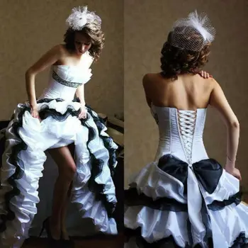 Gotikos Dizaino Juodos ir baltos Vestuvinės Suknelės Pilis Princesė Off Peties Senovinių Nėrinių Satino Nuotakos Kamuolys Chalatai vestido de noiva