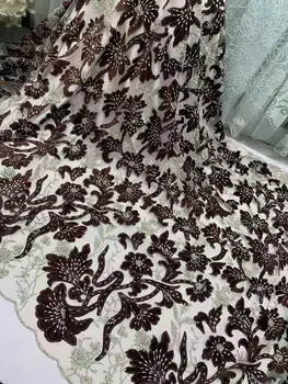 Gražus aksomo audinio aplikacijos karoliukų vertus-siuvinėto tiulio nėrinių prancūzijos akių Afrikos audinio vakarinės suknelės, vestuvių dresse