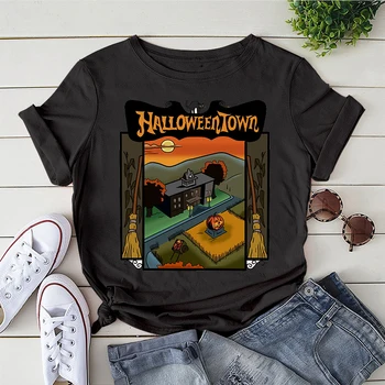 Harajuku Estetinės Grafinis Marškinėliai Halloweentown Helovinas Derliaus Hip-Hop Negabaritinių Marškinėliai T-shirt Streetwear Vasaros Teeshirt