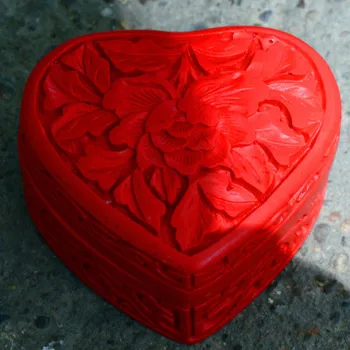Išskirtinį Kinijos Tradicinės Technologijos Raudona Lacquerware Gražių Gėlių Laimingas Širdies formos Papuošalų Dėžutė