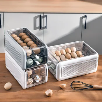 Japoniško stiliaus dvigubo krovimas į stalčių tipo, kiaušinio, šviežių palaikymo virtuvės saugojimo dėžutė skaidri šaldytuvas maisto saugojimo konteineris