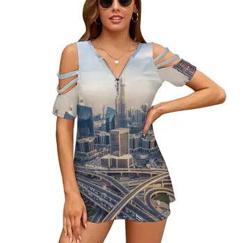 Jungtiniai Arabų Emyratai Khalifa Bokštas Dubajus Miesto Moterų Užtrauktukas Seksualus Spausdinti Derlius T Marškinėliai Topai Visą Print T-Shirt Dubai, Jungtiniai Arabų Emyratai Emyratai Pornstar