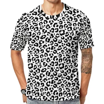 Juoda Balta Leopard Print T Shirt Animale Sniego Cheetah Vyrų Vintage Marškinėliai Paplūdimys Spausdinti Tees Trumpas Rankovės Estetinės Drabužius Dovana