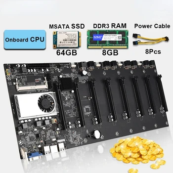 kasybos įlaidai, plokštės ETH combo 8 GPU su Borto CPU + 64GB mSTATA SSD + 8GB DDR3 RAM paramos PCI x16 Kriptografijos Etherum