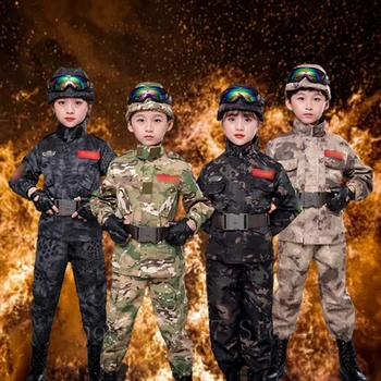 Kid ' s Karinės Uniformos Saugos Oro Ginklą Vaikai Armijos Mokymo Vienodas Dovana Taktiniai Drabužiai Lauko Kovoti su Cp Kamufliažas