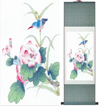 Kinijos dažai, tapyba Tradicinių Paukščių ir gėlių Tapybos Pavasarį Rašalo plauti šilko tapybos pažymėkite paukščių ir gėlių tapyba