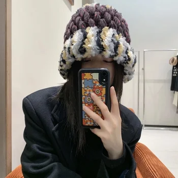 Korėjos Dizaineris Rudens ir Žiemos Rankų darbo Šilta Megzta kepurė Moterų Žiemos Mados Sutirštės Skullies Kepuraitė
