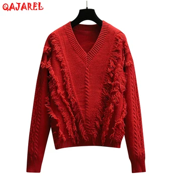 Korėjos Vintage Red Atsitiktinis Vilnos Megztinių Rudens Žiemos Megztos Medvilnės Storas Šiltas Viršų Megztiniai 2022 Naujas Elegantiškas Bodycon Sweraters
