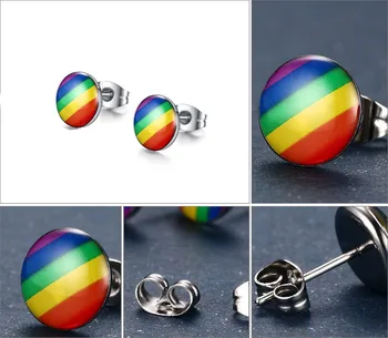 LGBT Priedai Rainbow Modelis Nerūdijančio Plieno Auskarai
