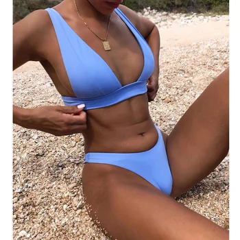 Maudymosi kostiumėliai Moterims, 2021 Sunmmer Brazilijos Brazilijos Seksualus Bikini Komplektas Push Up Maudymosi Kostiumas, Paplūdimio Gryna Spalva, Plius Dydis S-XL