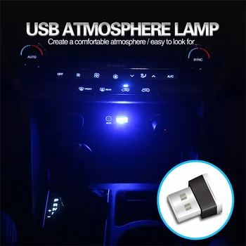 Mini USB Šviesos diodų (LED) Automobilių, Aplinkos Šviesos Neonas Interjero Lengvasis Automobilis 