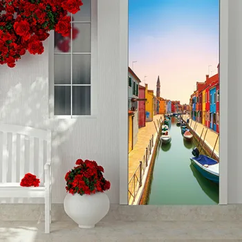 Modernus 3D Foto tapetų PVC Lipdukas Venecijos Vandens Miestas Tapybos Sienos Freskos Gyvenimo Kambario, Miegamojo, Vonios, Prieškambario Durų Dekoras