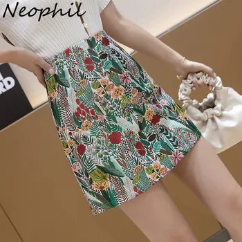 Neophil 2022 M. Vasarą Moterims Gėlių Siuvinėjimas Mini Sijonai Aukšto Juosmens Ruožas Bodycon Vintage Mados Žakardo Trumpas Sijonas S220319