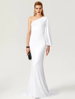 Oficialus Vakarinę Suknelę Garsenybių Stilius Balta Dalyvavimas Vienos Pečių Ilgomis Rankovėmis Prom Šalis Suknelė Chalatas De Soiree 2023 Naujas Paprastas