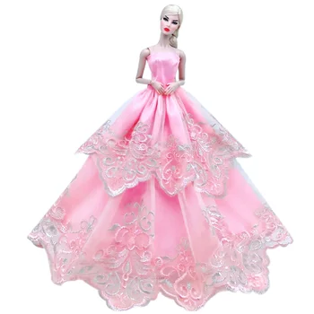 Pink Gėlių Nėrinių Vestuvinė Suknelė Barbie Lėlės Stebėjimo Princesė Šalis Suknelė Komplektus Drabužių 1/6 BJD Lėlės Priedai