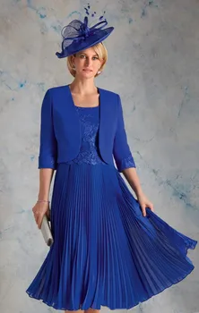 Royal Blue Klostes Šifono Motina Nuotakos Suknelės Striukes su Samtelis Kaklo Vestuves Vakare Chalatai Moterims