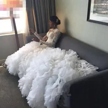 Ruffles Undinė Ilgai-Traukinio Vestuvių Chalatai ilgomis Rankovėmis Nėriniai-Appliques Nuotakos suknelė Afrikos Undinė Vestuvių suknelė 2023