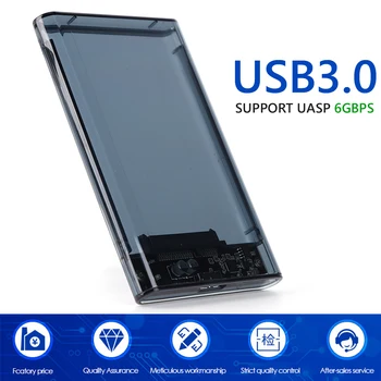USB3.0 HDD Talpyklos 2.5 colių Serial Port SATA SSD Kietąjį Diską Atveju Paramos UASP 6Gbps Mobile Išorinis HDD Dėžutė Skaidri, Juoda
