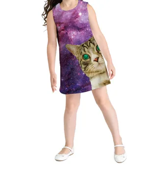 Vasaros suknelė skaitmeninio spausdinimo mergaičių Kietas animacinių filmų suknelė vaikams Rankovių laisvalaikio drabužiai suknelė
