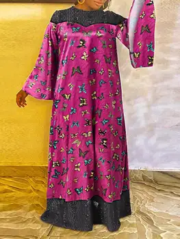 VONDA Bohemijos Printed Dress 2022 M. Rudenį Moterys ilgomis Rankovėmis Plisuotos Maxi Suknelės Skraiste Senovinių Nėrinių Kratinys Atsitiktinis Šalies Vestido
