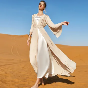 Šifono Atidaryti Abaja Kaftan Dubajus Ramadanas Eid Suknelė Jilbab Abayas Moterų Suknelės, Skraistės Femme Musulmane Musulmonų Hijab Drabužių Islamas