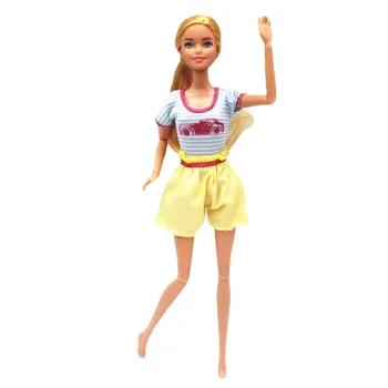Šviesiai Mėlyna Geltona Jumpsuit 1/6 BJD Doll Drabužius Barbie Drabužių Komplektus, Laisvalaikio Drabužiai 11.5
