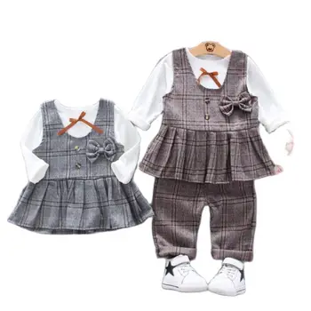 2020New mergina mados vest pavasarį ir rudenį grotelės ilgomis rankovėmis trijų dalių kostiumą 0-4 metų amžiaus kūdikių drabužiai vaikams korėjos rinkinys
