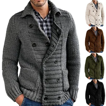 2021 Europos ir Amerikos rudens ir žiemos vyrų džemperis megztinis vientisų spalvų Atvartas ilgomis rankovėmis megzti striukė