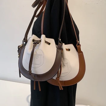 2021 naujo stiliaus raišteliu kontrastas minkštos odos retro maišelį moteris maišo tekstūra vakarų stiliaus kibirą petį krepšys