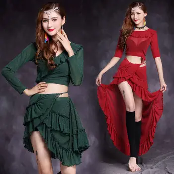 2022 Naujas Garsiausių Moterų Tinklinio Ilga Suknelė Dancewear Pilvo Šokio Kostiumų Sundress Merginos Praktikos Drabužiai