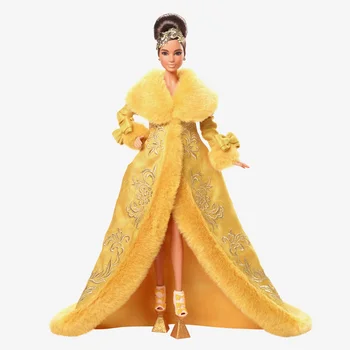 2022 Naujas Originalus Chiense Dizainerė Guo Pei Barbie Lėlė Dėvi Aukso-Geltonos spalvos Suknelė Mados Lėlės Mergaitėms Dovana Kolekcionieriams