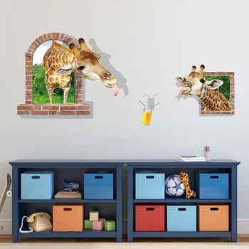 3D Puikus Žirafa, Vaikų Kambariai, Namų Dekoro, Sienų Lipdukai Gyvūnų Plakatas Namų Dekoro Tapetai